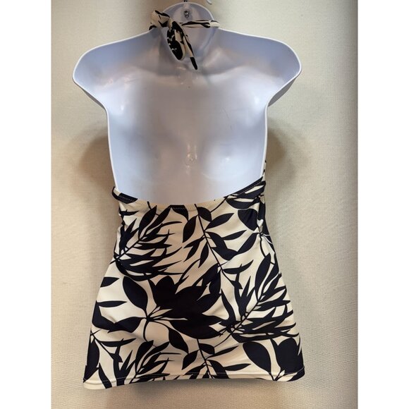 Baltex Womens Halter Tankini Top Swimwear Size 10 Black White Leaf Print Beach - Picture 7 of 8